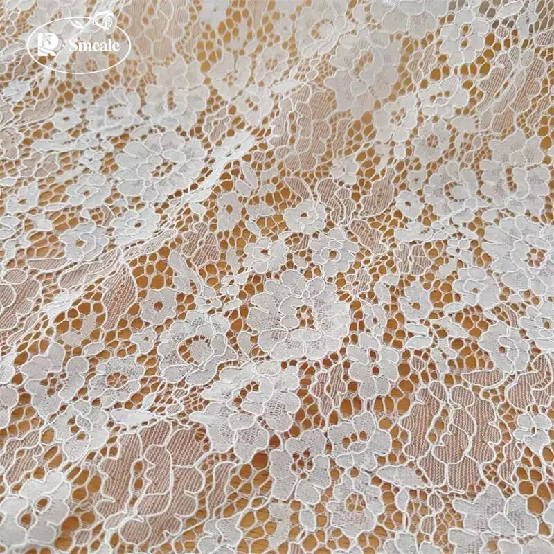 3 M Off - white New Design Rope Embroidery  Eyelash Lace Fabric .Wedding Dress  White Geometric Flowers Sewing Accessories