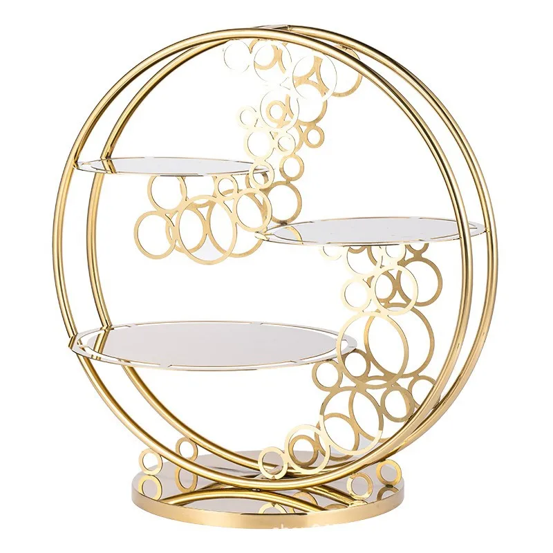 

Internet celebrity dessert table ornament golden dim sum display stand western restaurant multi-layer afternoon