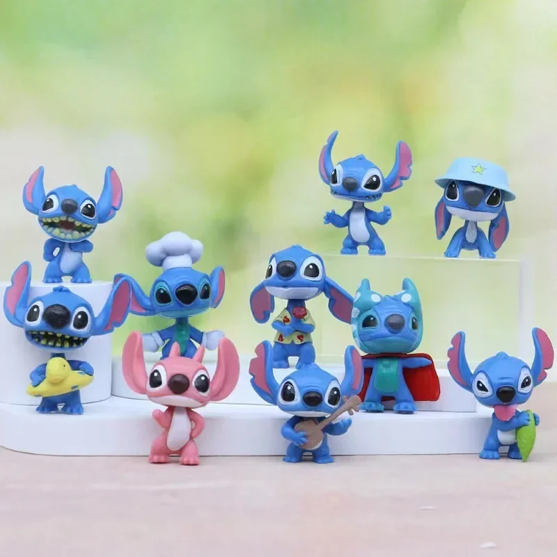 10pcs Anime Figures Stitch Doll Cartoon Stitch Toys Ornaments Micro Landscape Cake Decoration Model Pvc Figure Kid Birthday Gift