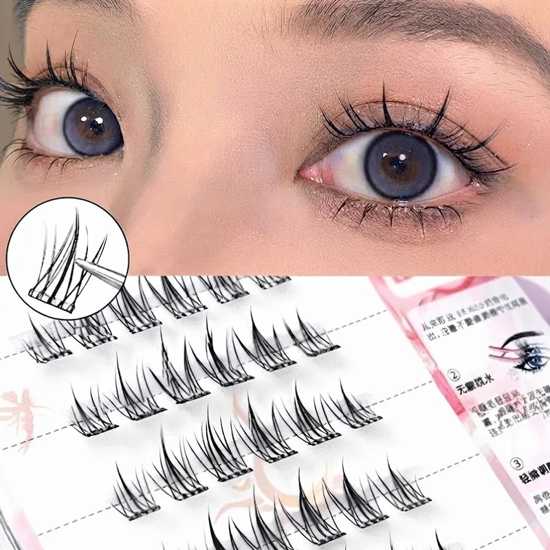 Individual Cluster Lashes Flat Band Natural Look Light Curl Reusable False Eyelashes DIY Extension Makeup