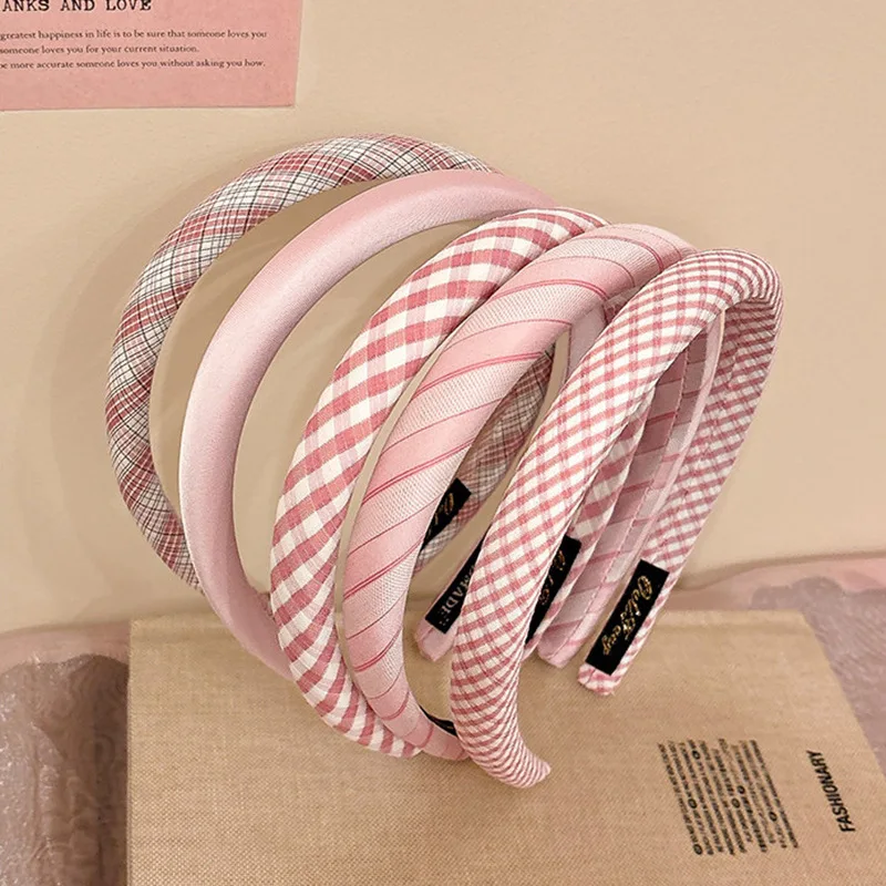Sweet Pink Plaid Hairband Women's Fashionable Stylish High Top Knot Hair Clip Elegant Sensation Floral Print Hair Accessories