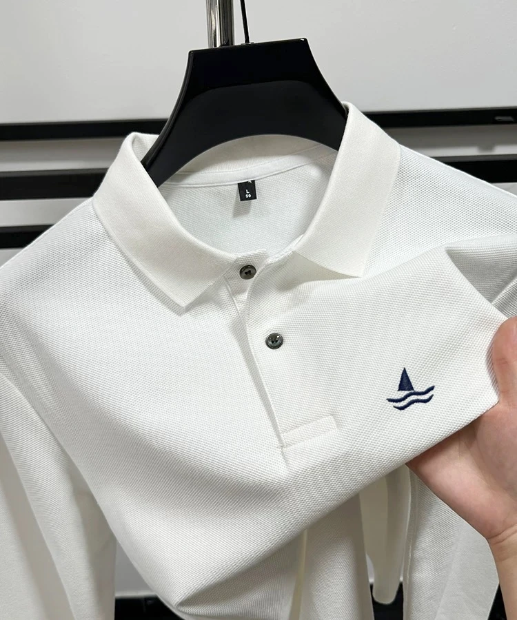 

100% хлопчатобумажная рубашка с длинными рукавами POLO осенняя мода роскошная марка изысканная вышивка новая комфортабельная деловая Перевернутый воротник футболка