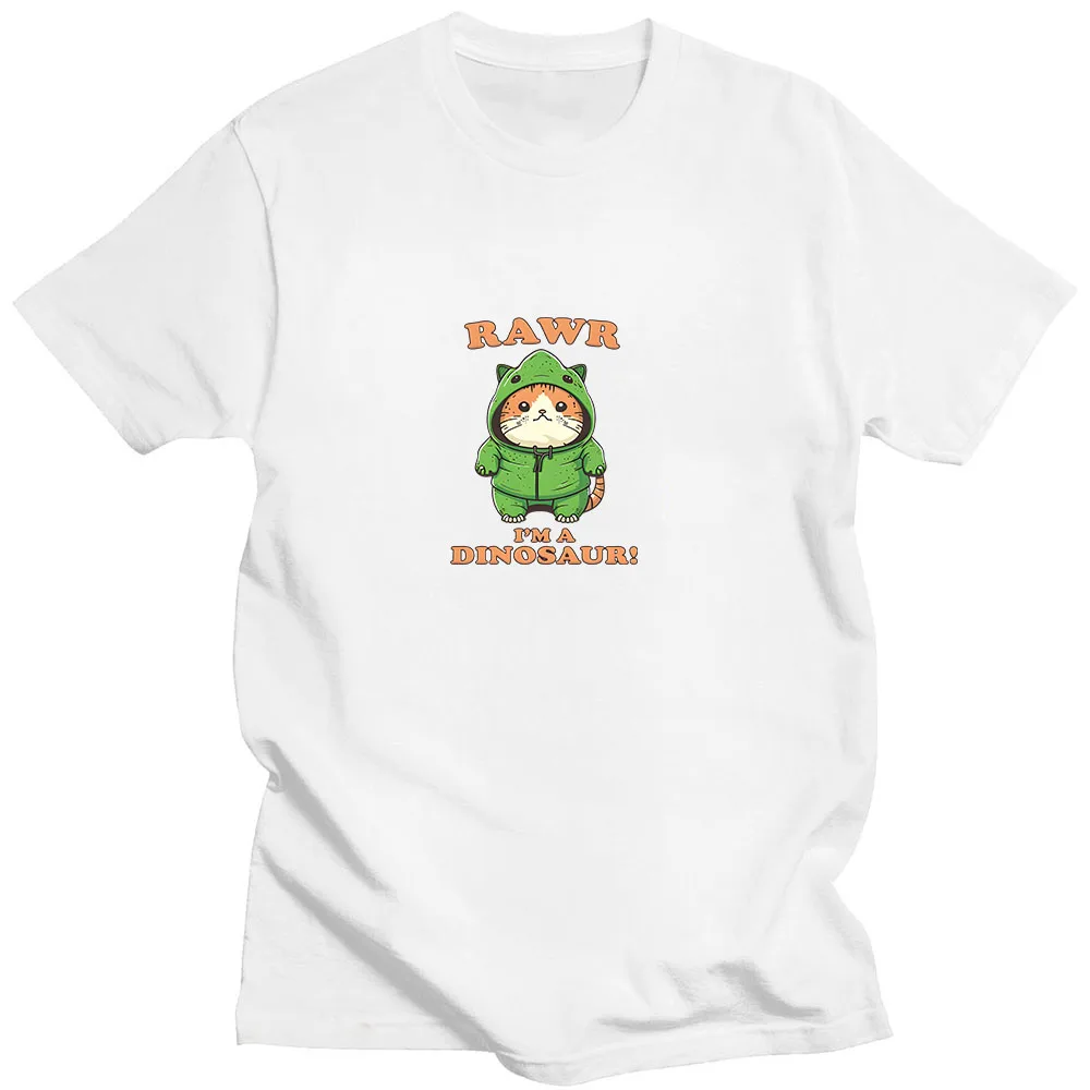 Dinosaur Cat T-Shirt Graphic Printing Retro Cotton Tee-shirt Short Sleeve Comfortable Cartoon Tshirt Ropa Mujer Unisex Clothes