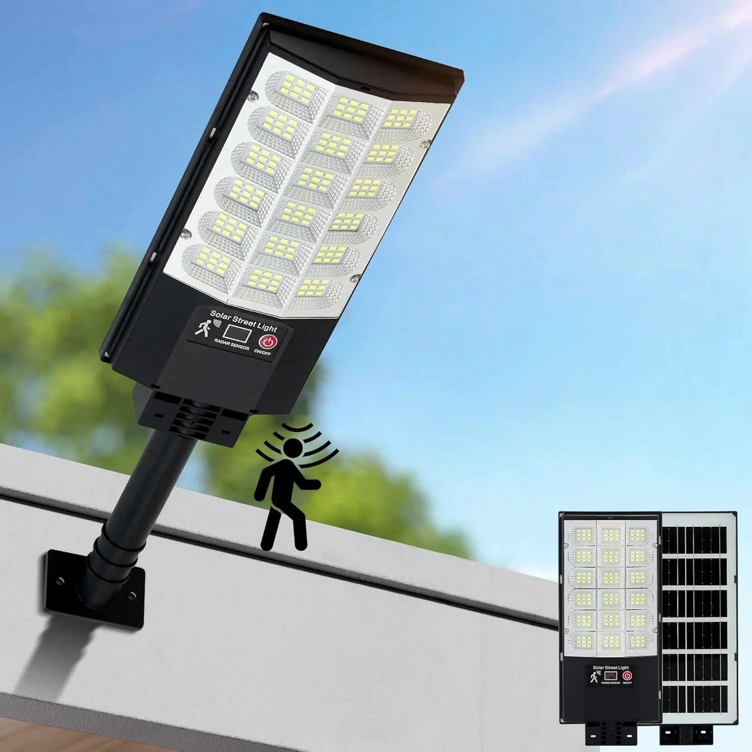 

Motion Sensor Solar Street Light Smart Light Sensing Auto Charging Lighting Outdoor LED Lamp