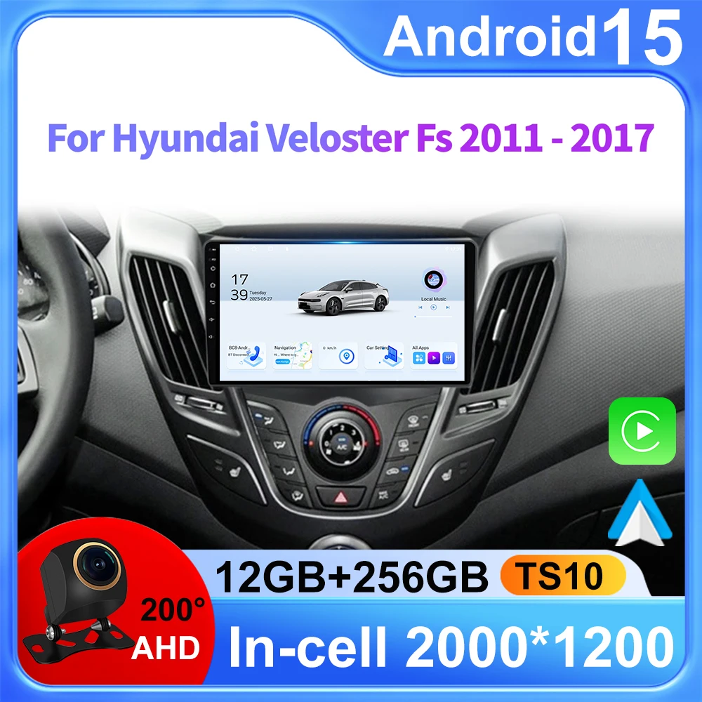 Android 15 Wireless Carplay Auto Car Radio For Hyundai Veloster FS 2011-2017 GPS Navigation Multimedia Video Player Stereo Audio