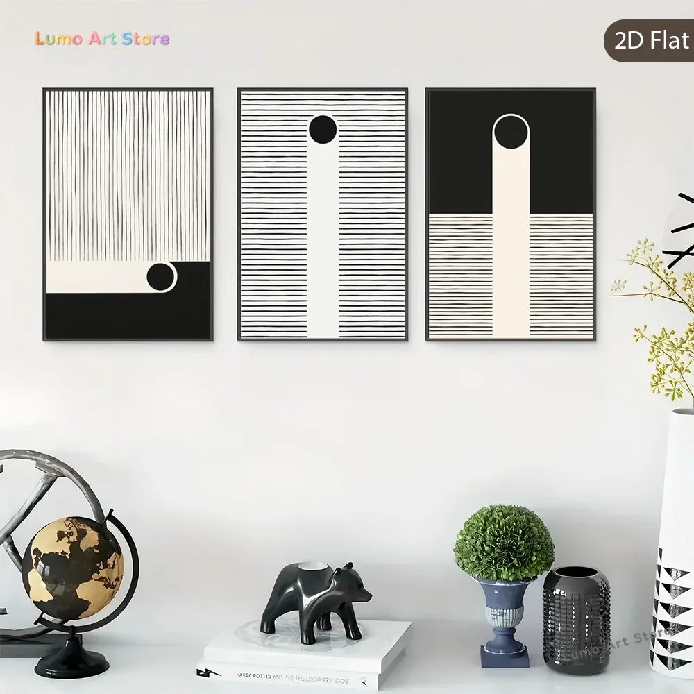 2D Flat, 2D Flat Plane, 3pcs Frameless Abstract Design Canvas Art, Bold Contrast Wall Art, Geometric Shape Printed Posters, M