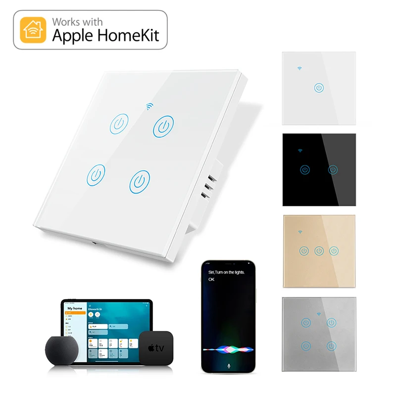 

EU standard Homekit touch sensing smart home WiFi wall light switch, remote control switch Siri voice control, IOS ecosystem