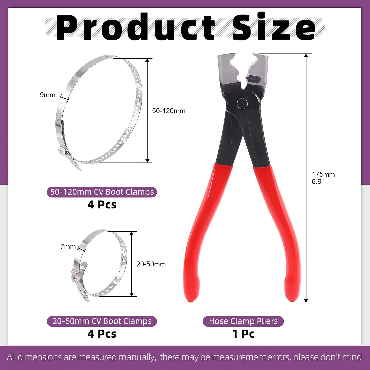 Hose clamp pliers universal CV boot clamp set, rust-resistant and durable, not easy to deform or break, tight and secure installation, compatible with various car models, a must-have hardware accessory for car repair.
