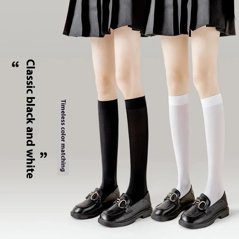 Японские однотонные черно-белые длинные носки, чулки в стиле JK, школьные чулки до бедра для девочек, милые гольфы в стиле Лолиты Kawaii