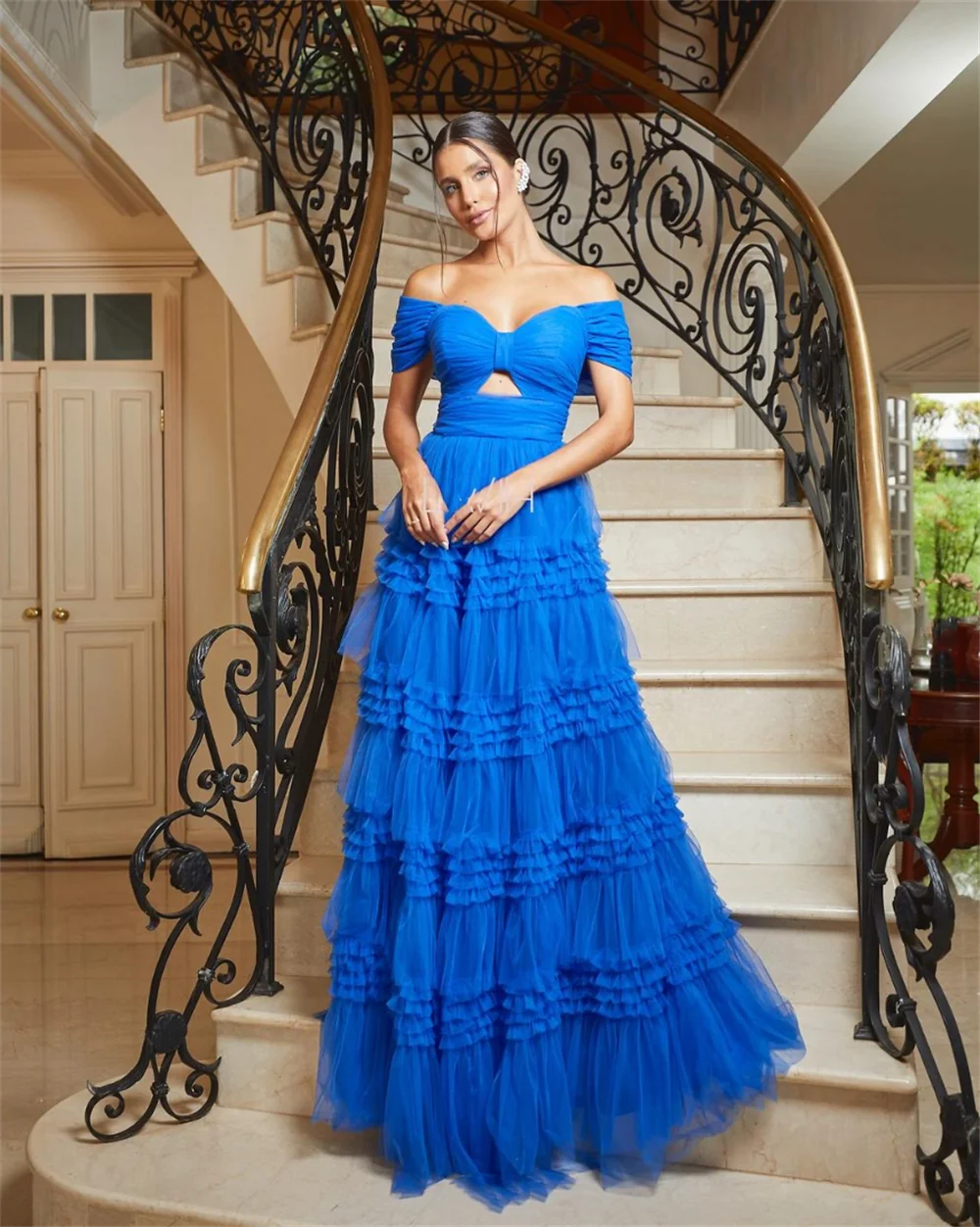 Jessica Blue Handmade Tulle Prom Dresses Luxury Women Wedding Dress Evening Dresses Sexy Strapless Wedding Formal Party Dress