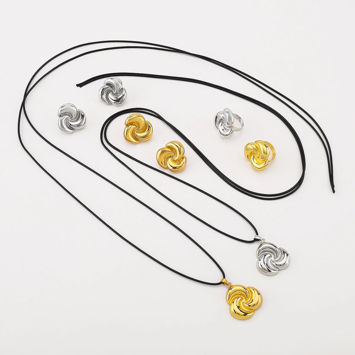 3 قطعة/المجموعة فاسق خمر الفضة سبائك الذهب معدن بو الجلود قلادة خواتم القرط مجموعة مجوهرات نسائية