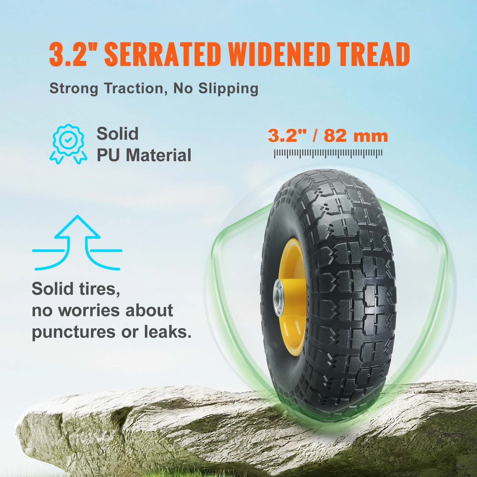 VEVOR 2-Pack Solid PU Run-Flat Tire Wheel 10\