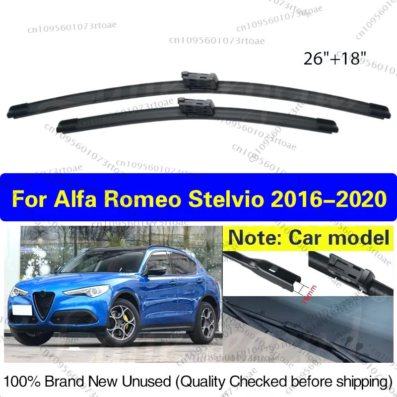 

For Alfa Romeo Stelvio 2016 2017 2018 2019 2020 Car Front Wiper Blades Soft Rubber Windscreen Wipers Auto Windshield 26"+18"