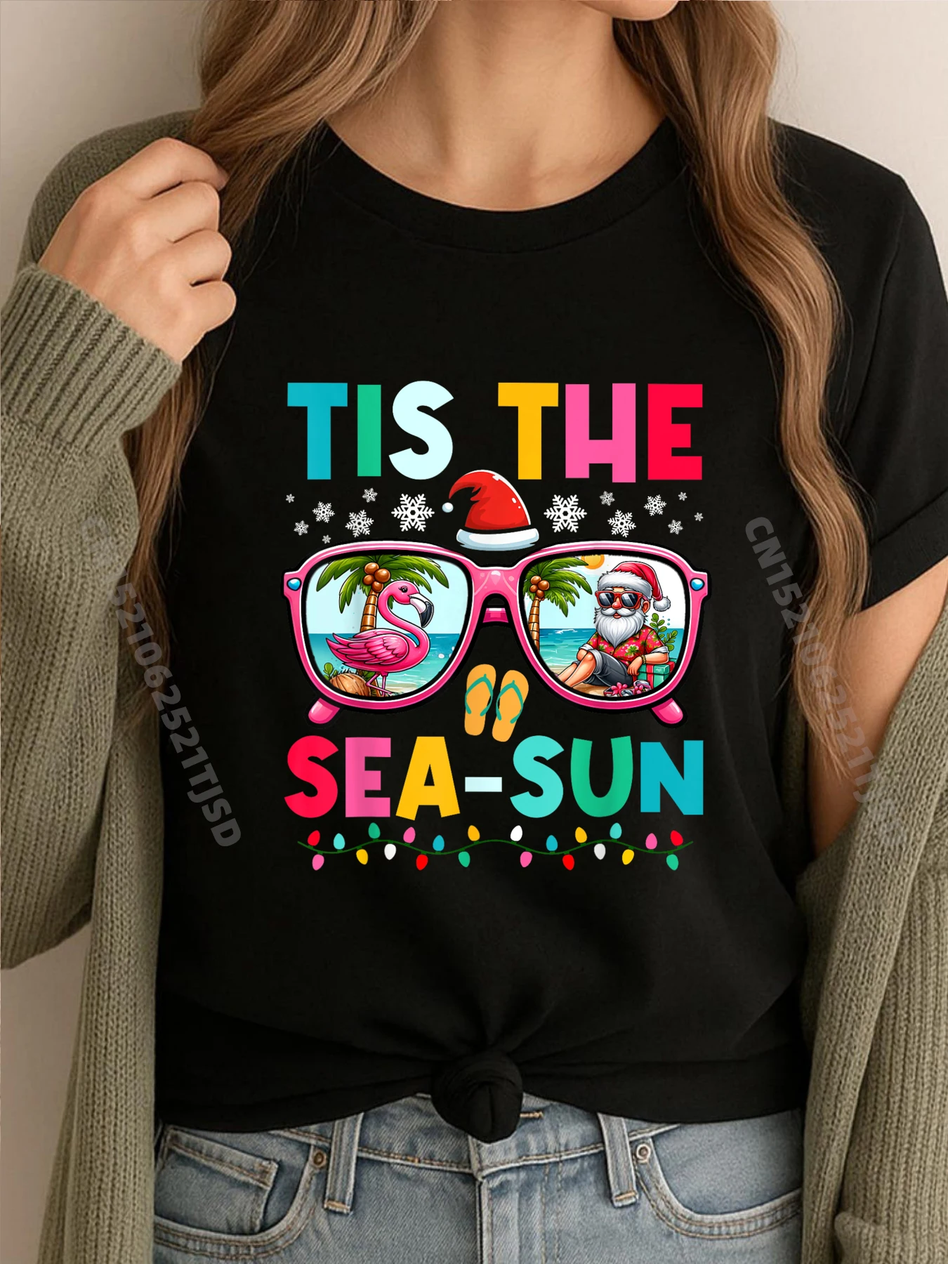 

Салс Морское Солнце Рождество в июле Санта-Бич Забавная рубашка Уличная одежда Ретро стираная футболка День матери