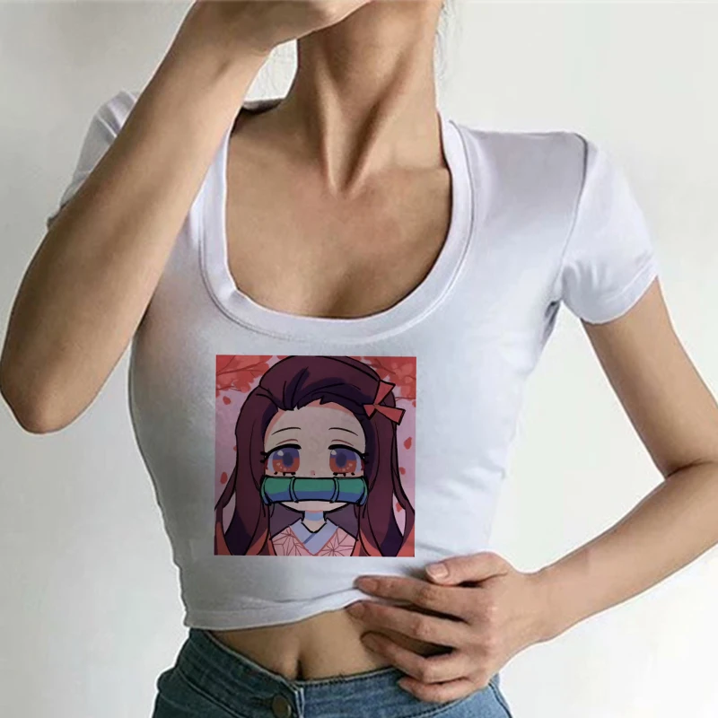 Women Funny Tanjirou Kamado Nezuko Kamado Demon Slayer Tshirt Anime T Shirt Crop Top Tee Kawaii Novelty Short Sleeve Clothes