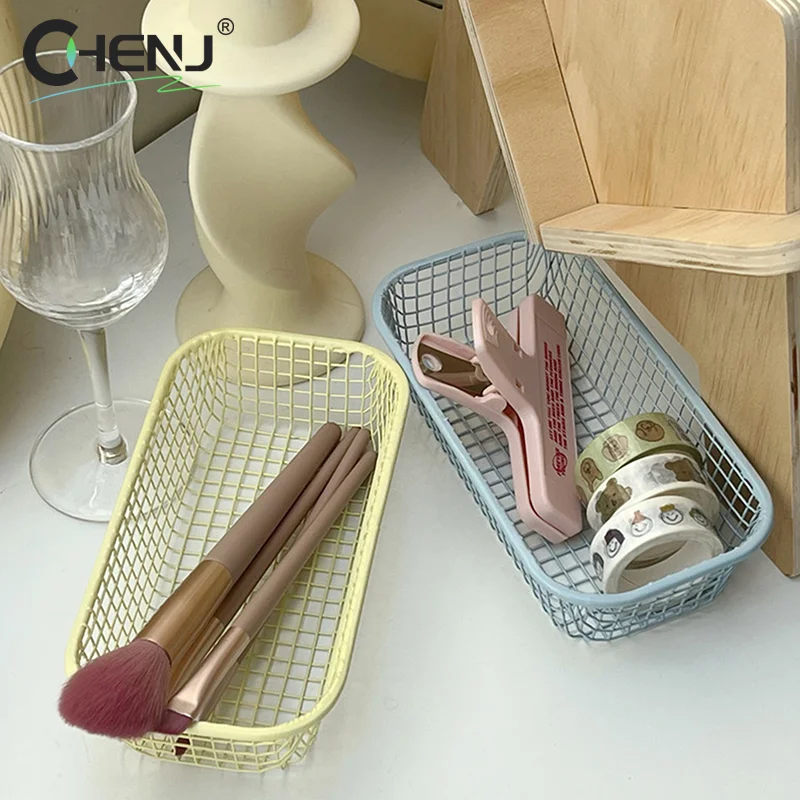 Metal Storage Basket Desktop Sundries Organizer Make Up Sorting Holder Stationerry Photocards Case Office Home Supplies