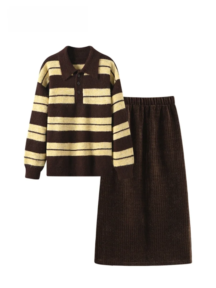 

Loose Long Sve College Sle Set for Women Autumn Winter New plus Size Casual Sweater f Skirt Korean Sle Polyester Fiber