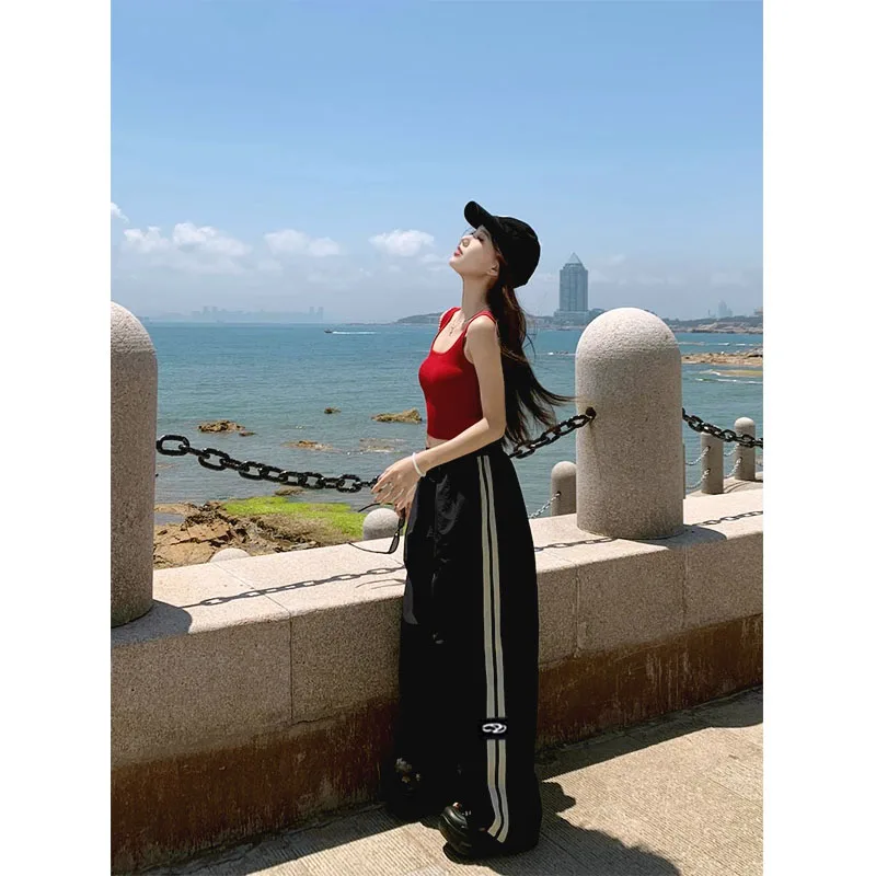 

Dopamine dressing retro spicy girl work pants loose and slimming high street solid color versatile wide leg long pants trendy