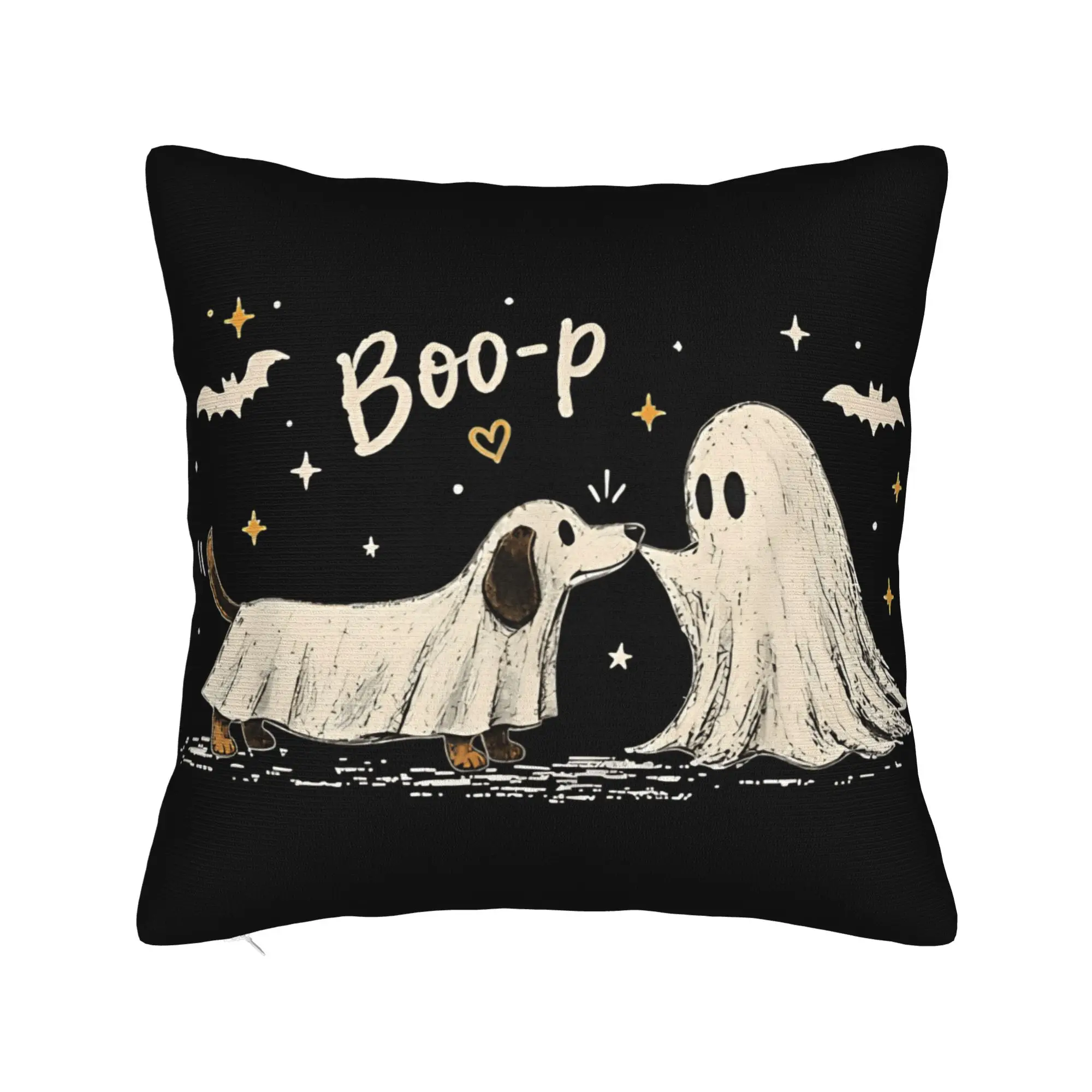 Pillow Cover Retro Boo Boo p Dog Ghost Funny Halloween  Novelty Pillow Case For Sofa Couch Bed Living Room Pillowcases