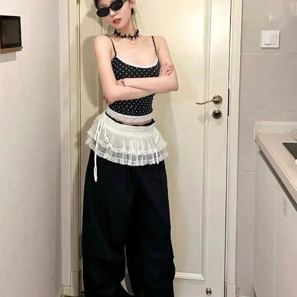 Rok Mini Renda Balletcore Manis Rok Ruffle Gaya Korea Y2k Tirai Bokong Bunga Pendek Wanita