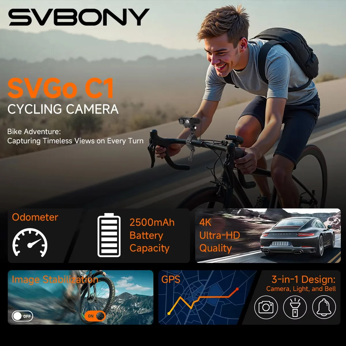 

Svbony SVGo C1 Motorcycle Video Recorder IPS Bicycle Loggers Cycling Camera 6-Axis Anti-Shake Gyroscope GPS 4K 12MP Image
