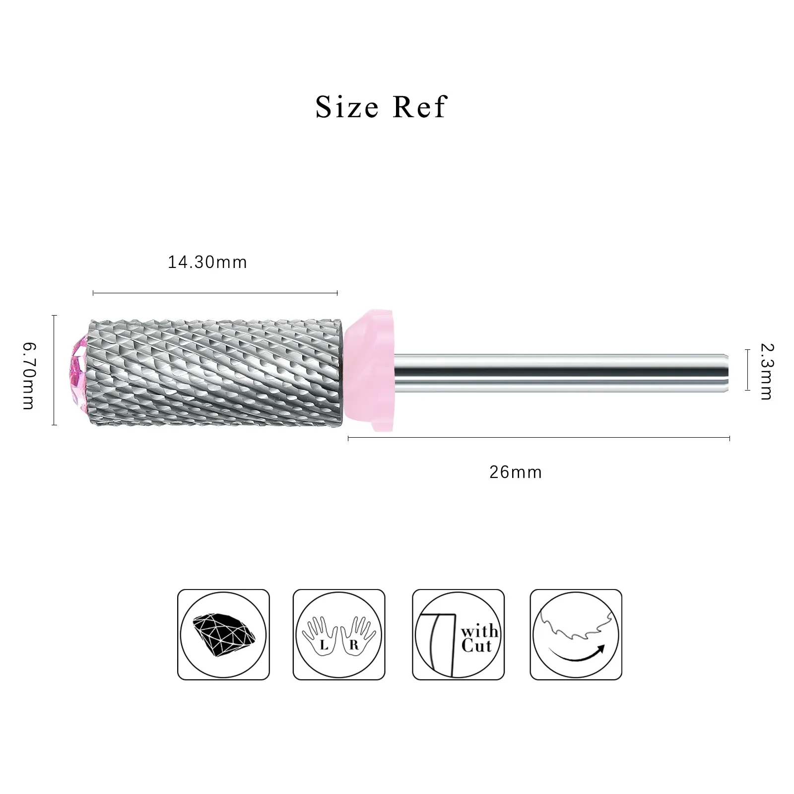 Brocas de broca de unhas de carboneto cabeça de moagem elétrica rotativa para manicure strass decoração barril fresa acessório