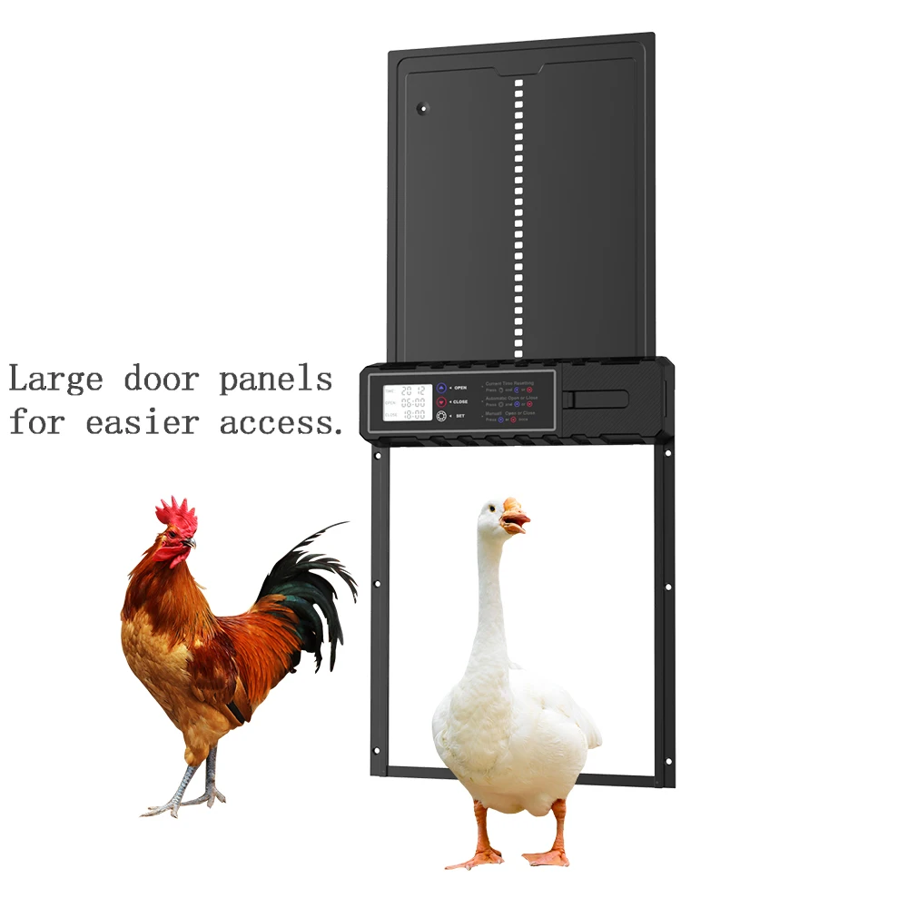 Automatic chicken coop door, large-sized LCD screen with timer, powered by 3 * AA batteries (battery not included)