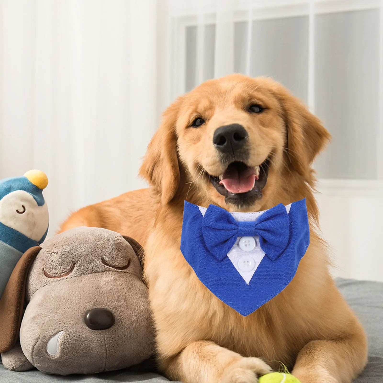 

Party Pet Bib Dog Collar Bandanas Tie Blue Polyester Scarves for Large Dogs Miss