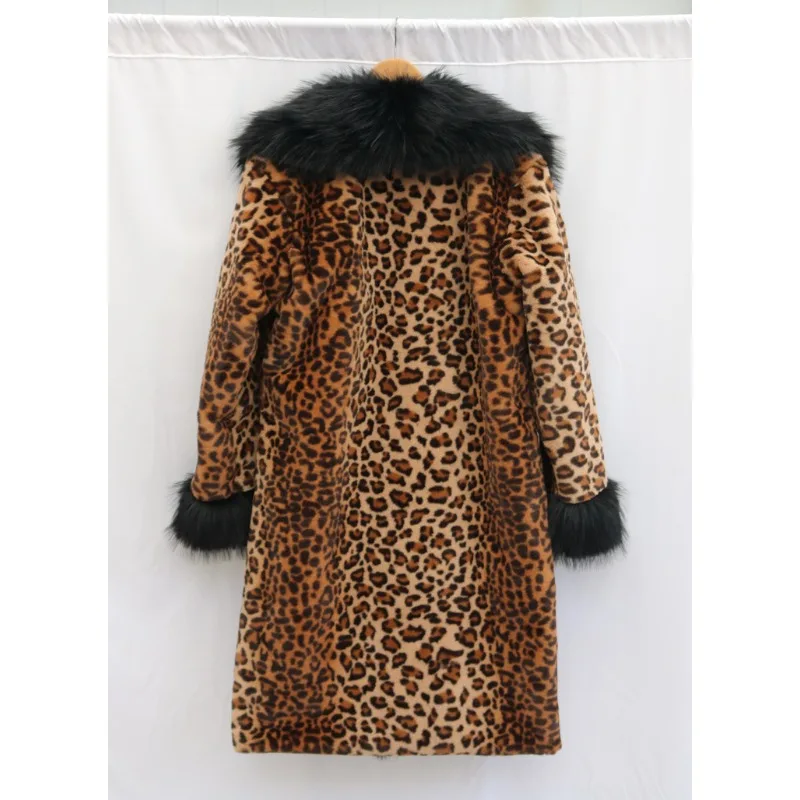Women's Clothing Leopard Print Coat Long Coat Mink Fur Overcoat Fox Fur Fur Collar Winter Warm Windbreaker Loose Fit Plus Size