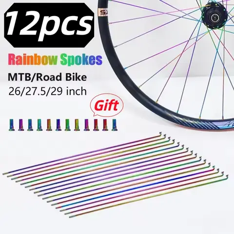 12pcs Bicycle Spokes Wire with Nipples for 26/27.5/29 Inch Wheel MTB Road Bike Stainless Steel High Strength Bike Spoke AM