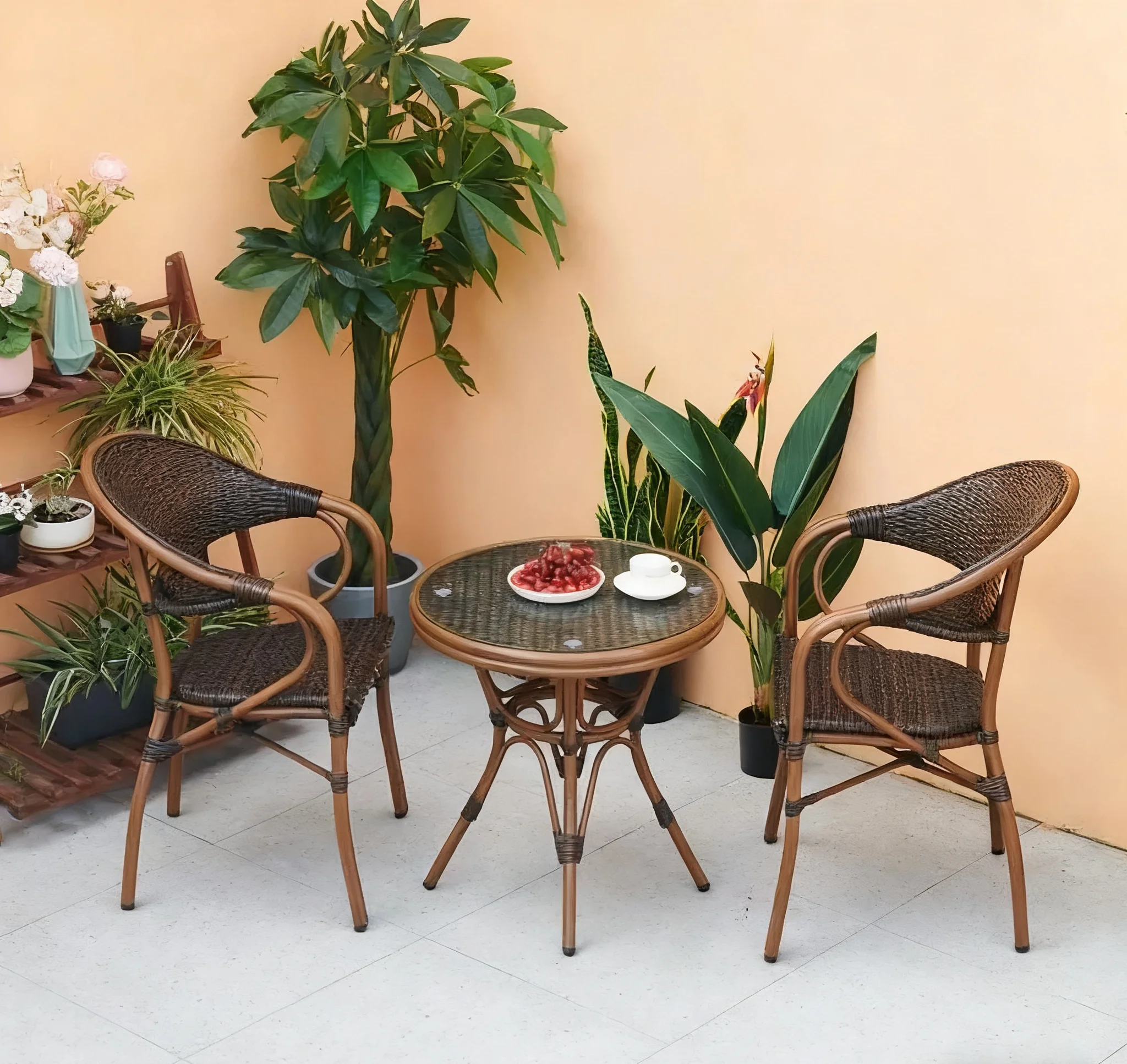 Outdoor Furniture Dining Set - Silla de bistró apilable de mimbre