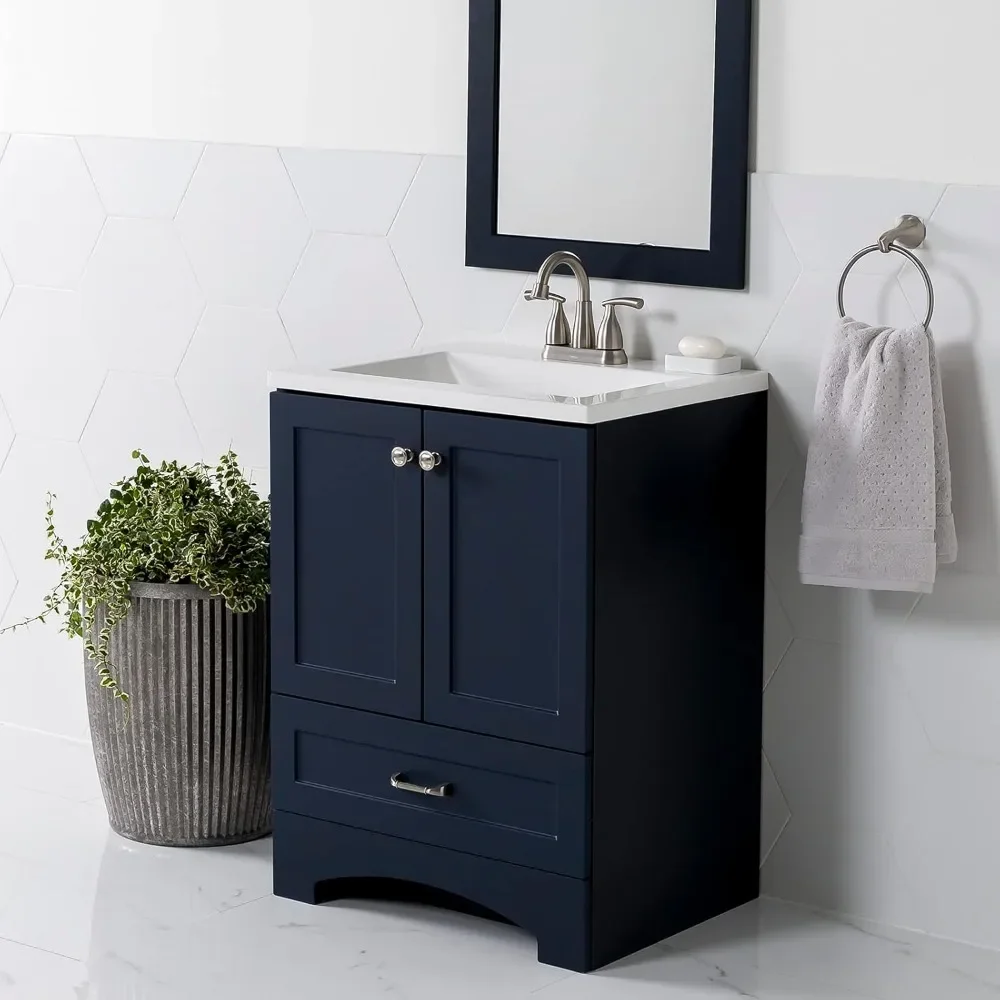 24 Inch Bathroom cabinet with Sink, Featuring one drawer and double-hinged cabinets doors, Easy Assembly, Bathroom cabinet