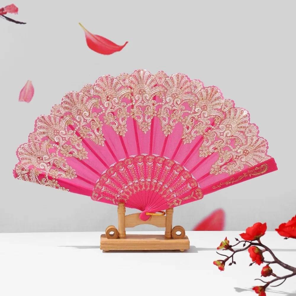 Embroidered Folding Fan Multicolors Photography Props Gold Blocking Fan Hot Stamping Handheld Fan Gifts