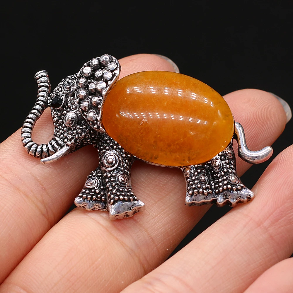 Natural Stone Metal Alloy Brooches Cute Elephant Alloy Pins for Wedding Banquet Office Jewelry Accessories