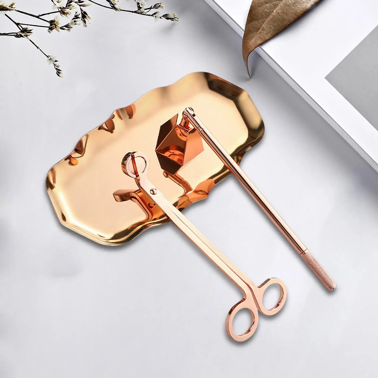 مجموعة ملحقات الشموع المكونة من 3 قطع، صينية تشذيب شمعة الفتيل R باللون الذهبي #6