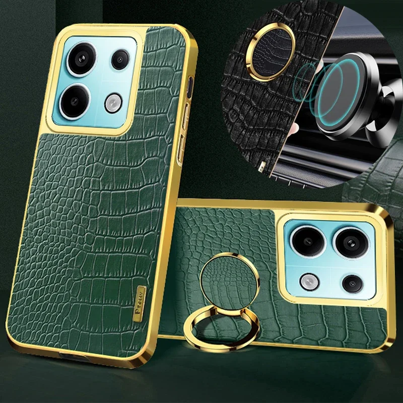 Para Redmi Note 13 Pro Plus 13C 4G 5G funda de teléfono con soporte de anillo magnético textura de cocodrilo fundas suaves de silicona de cuero PU