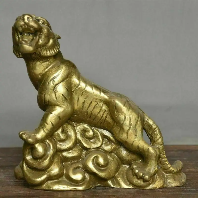 

3.8" Old Chinese Brass Fengshui 12 Zodiac Year Tiger Animal Statue Sculpture