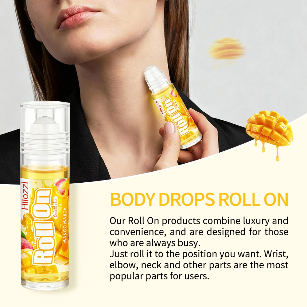 The Mango Body Glaze and Oil Set includes a rollerball applicator, suitable for dry skin, providing moisturizing .