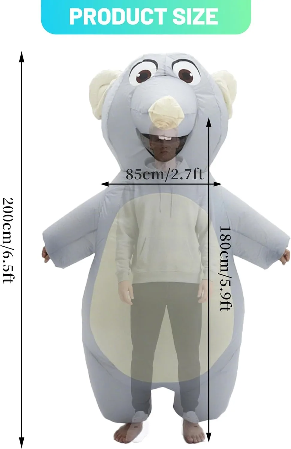 Inflatable Mouse Costume for Adult Blow up Mouse Costume Funny Halloween Party Cosplay Costume Suit view 2