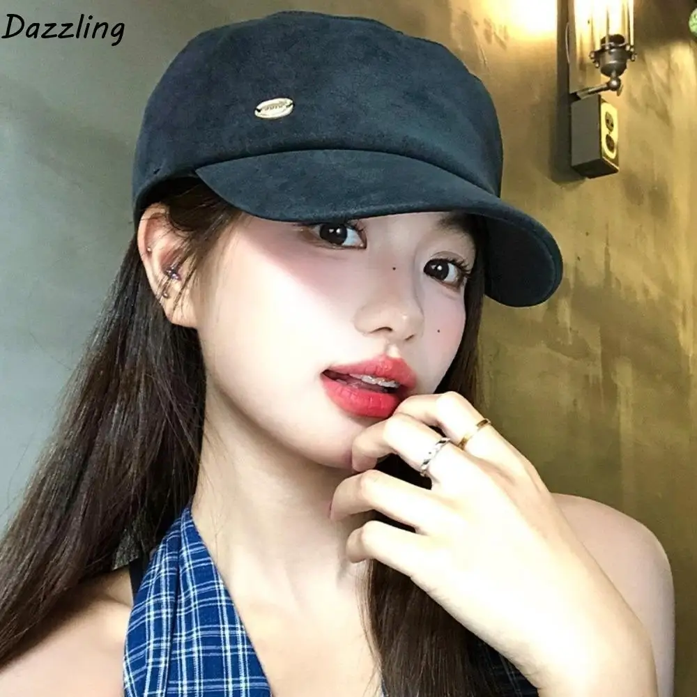 

Casual Vintage Suede Beret Flat Brim Artist Painter Berets Y2k Versatile Beanie Cap Women
