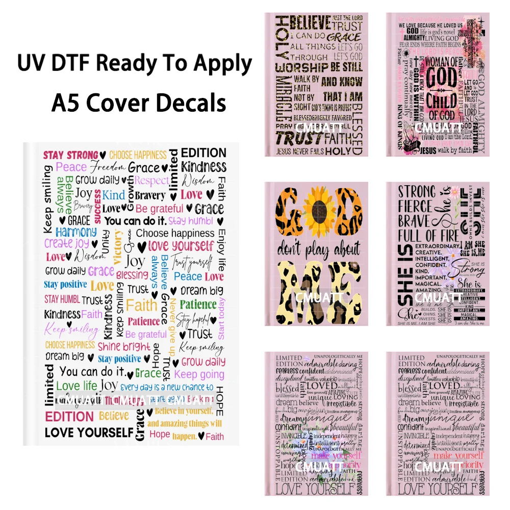 

Blesssed God Religious Affirmations UV DTF Notebook Cover Decals Ready To Apply Durable Transfer Stickers For A5 Journal Cover