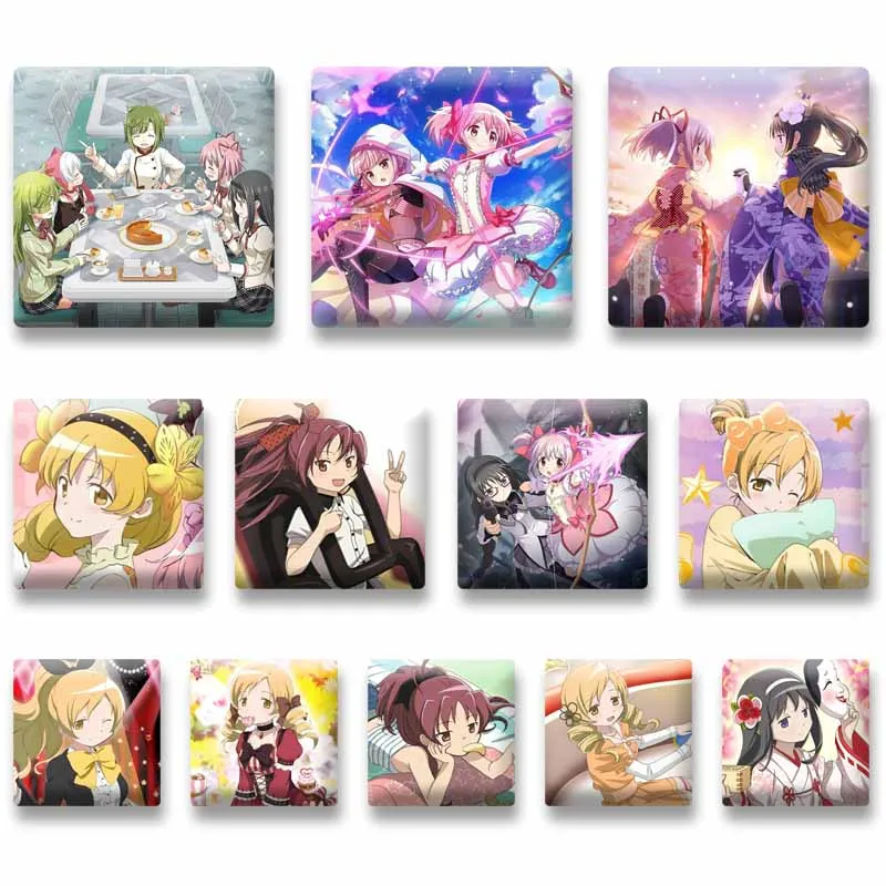

Cute Manga Puella Magi Madoka Magica Square Pins Homura Akemi Madoka Kaname Cartoon Brooch for Bag Shirt Anime Collection Badge