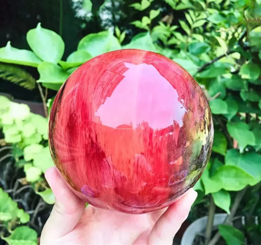 Magical Huge Red Smelting Stone Quartz Ball Crystal Ball Mineral Sample Healing Gem Home Office Degaussing Decoration Gift