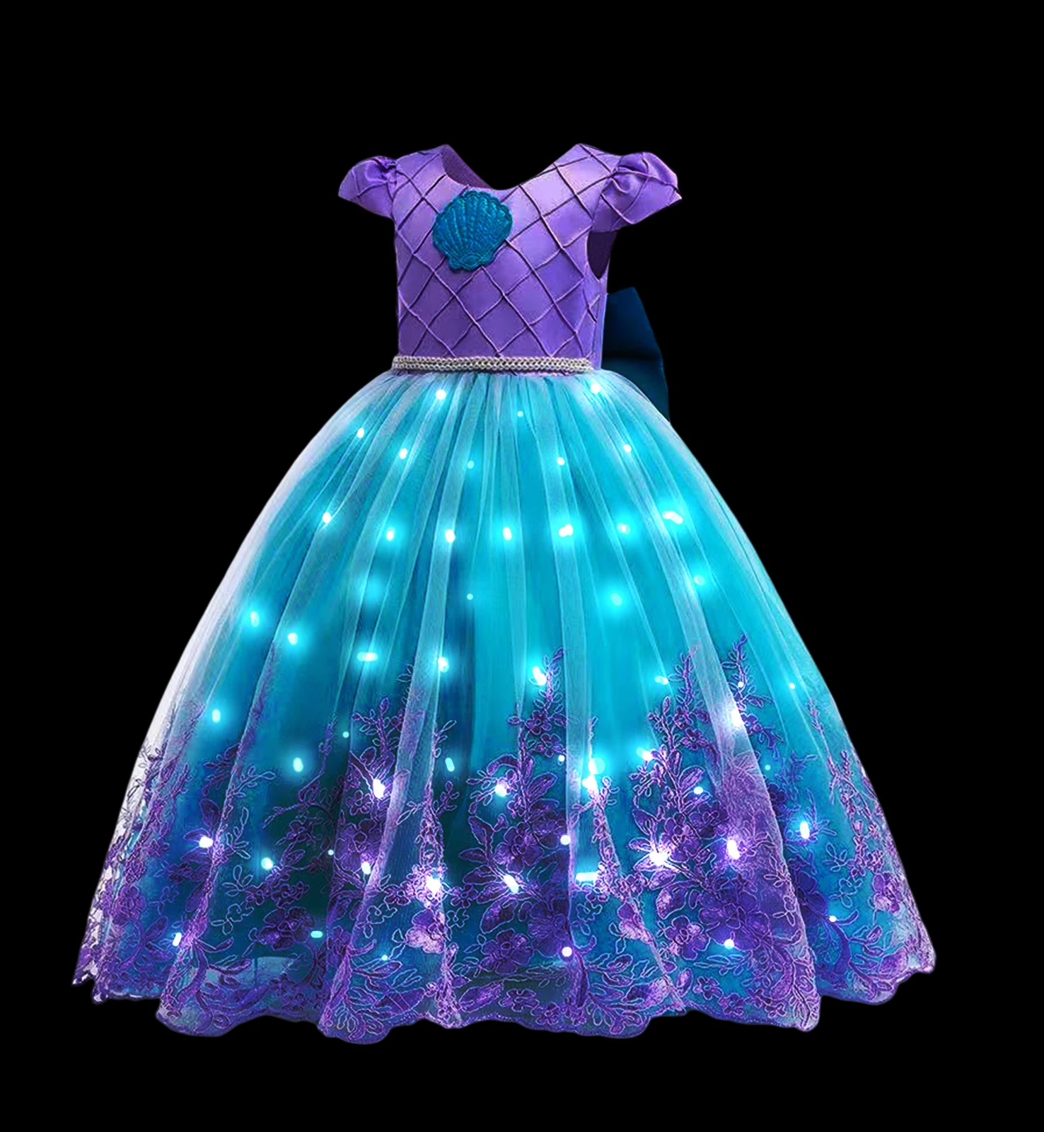 Vestido de princesa con luz LED para niñas, ropa de fiesta de Frozen, Elsa, Anna, sirena, Rapunzel, Blancanieves, Carnaval y graduación