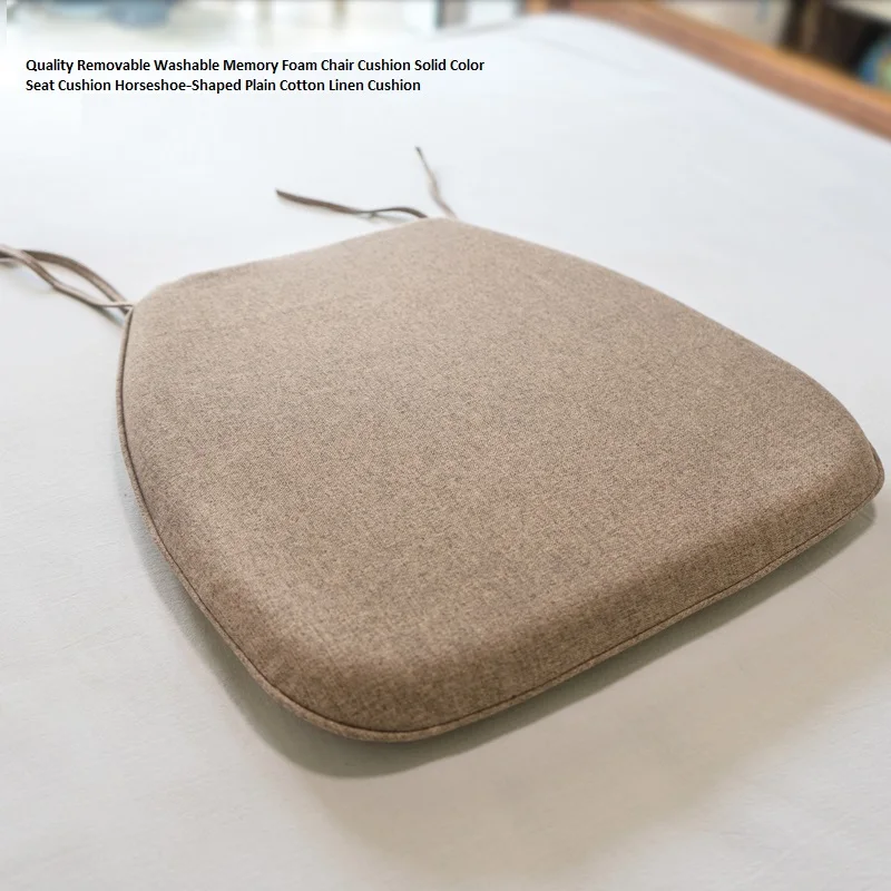 Quality removable and washable memory foam chair cushion, solid color seat cushion, horseshoe-shaped plain cotton linen cushion