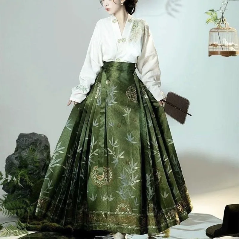 Improved Hanfu Green Suit Ming-style Shirt New Horse Face Skirt Daily Wear in Spring Autumn New Chinese-style Horse Face Skirt