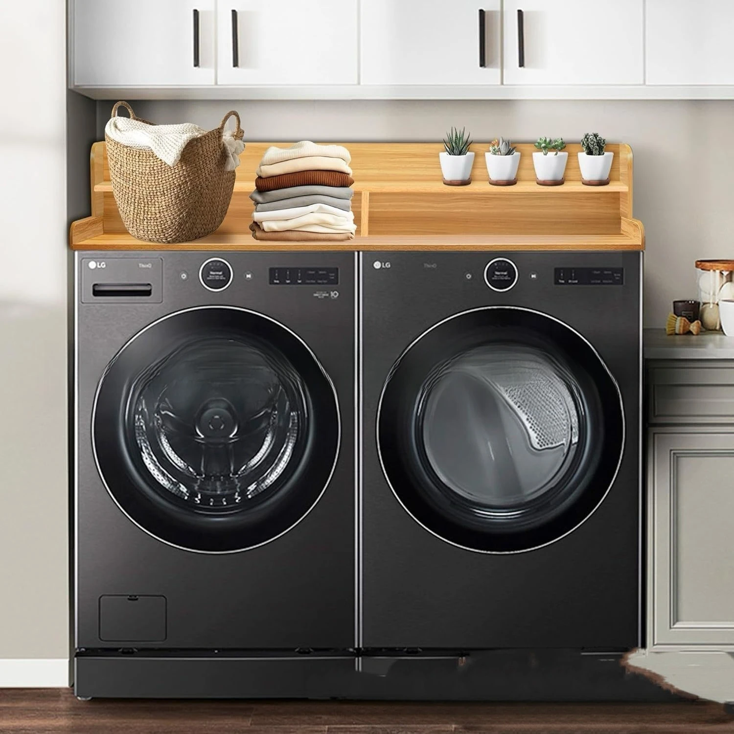 Wooden washing machine storage rack, storage tray, multi-purpose living room storage rack