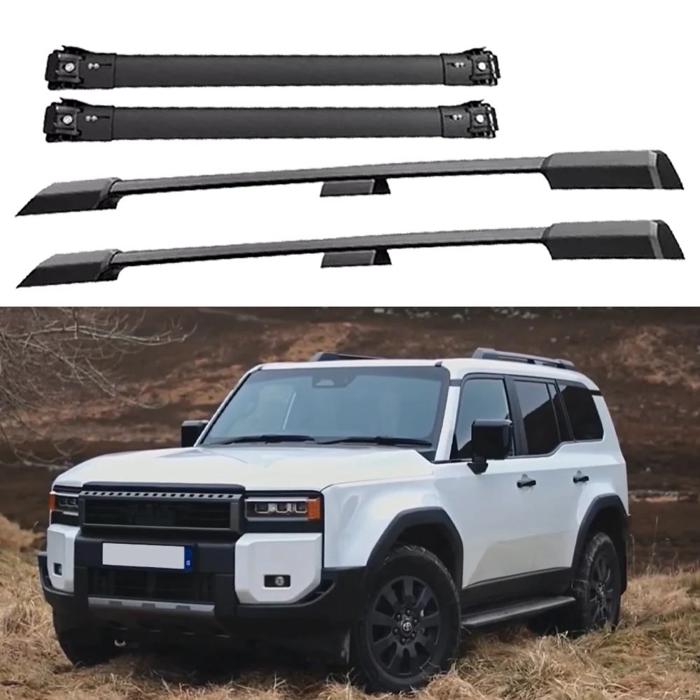 4PCS Roof Rail Rack Fit for Land Crusier Prado LC250 2024 2025 Cross Bar Accessories All Black Aluminum