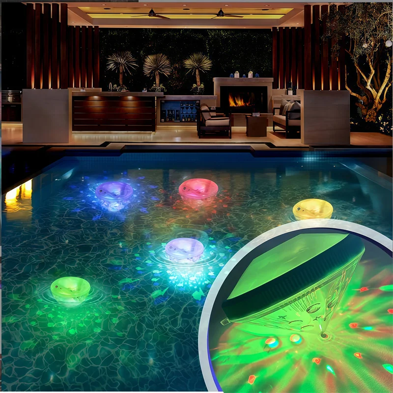 Colorful LED Pool Light Floating Water Lamp Night Projection Fountain Swimming Pool Lighting Party Atmosphere Decoration Pond