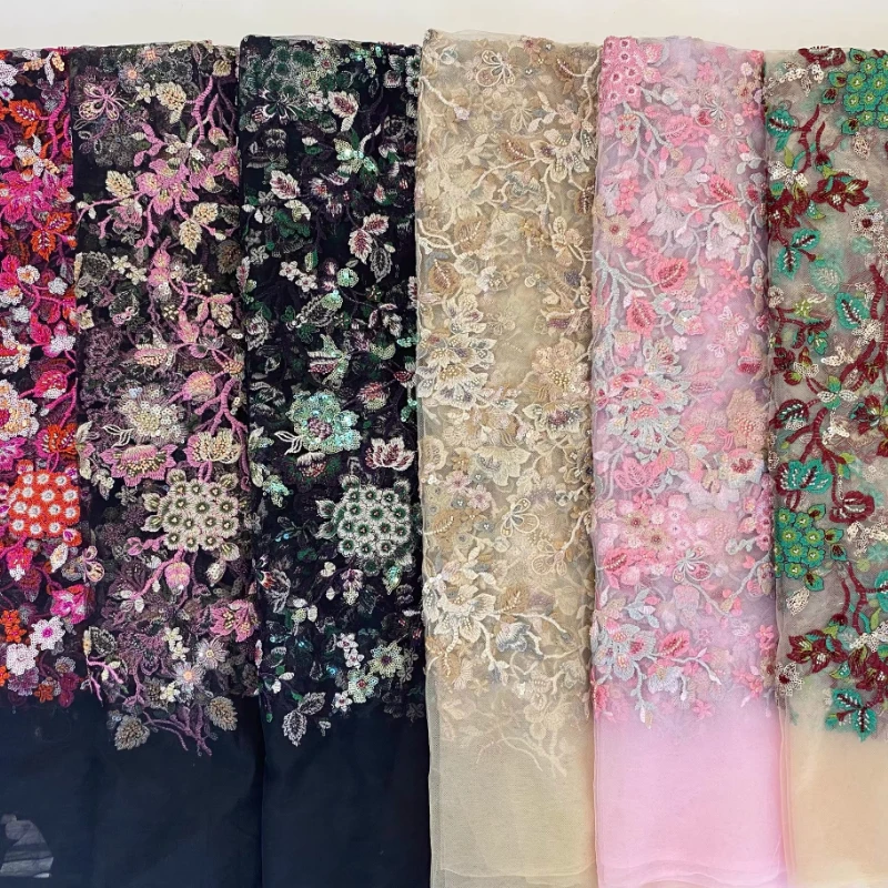 

Sequin Embroidered Mesh Fabric for DIY Sewing Dance Costume Wedding Dress Clothing Fashion Cloth Material By The Meter
